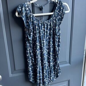 LOFT Navy Floral Blouse